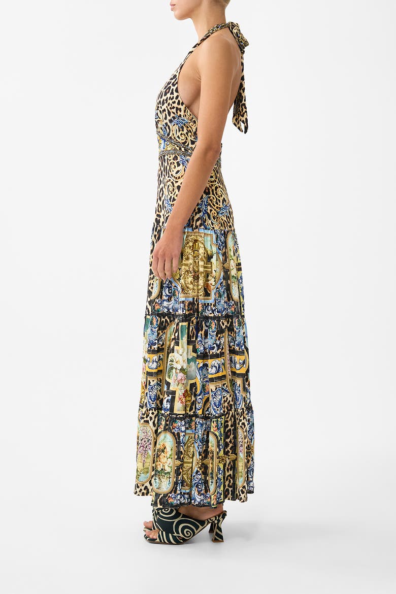 Halter Jersey Dress With Tiered Skirt, Alternate, color, Sevillian Style