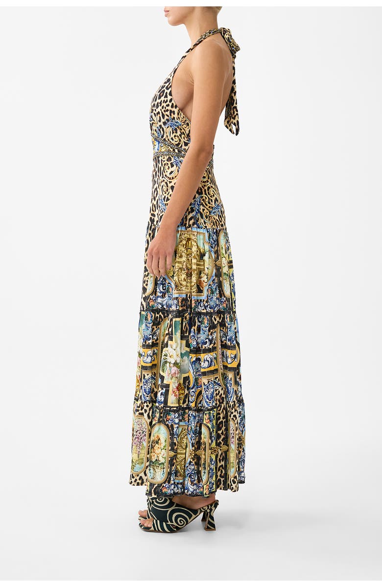 Camilla Halter Jersey Dress With Tiered Skirt, Alternate, color, Sevillian Style