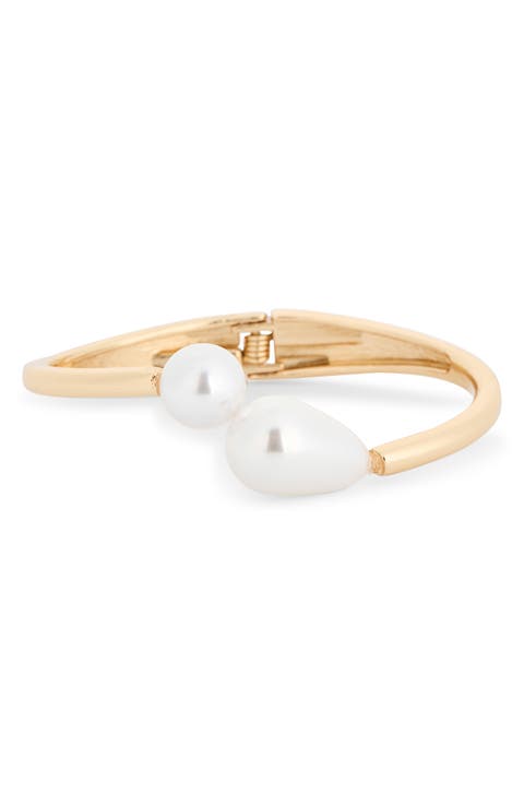 Teardrop Faux Pearl Cuff Bracelet