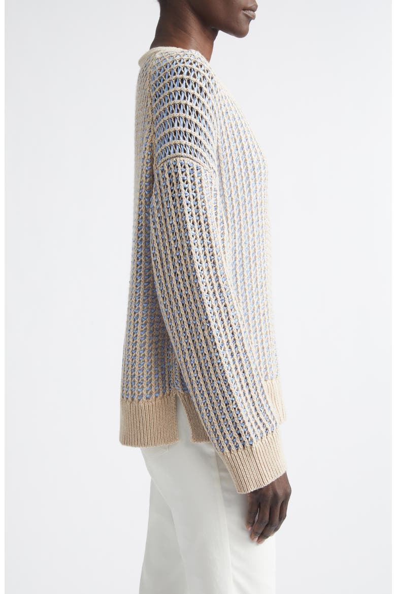 Open Stitch Cashmere & Silk Crewneck Sweater, Alternate, color, BLUE OASIS MULTI