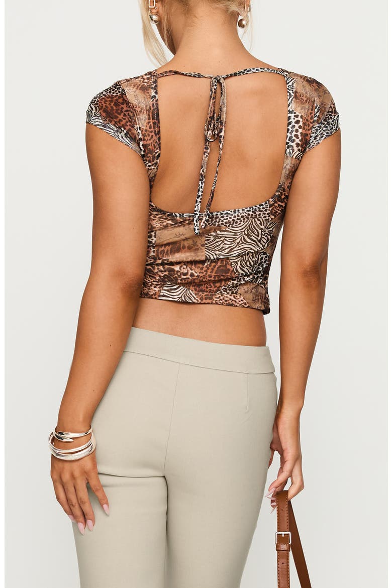 Animal Print Cap Sleeve Open Back Crop Top, Alternate, color, LEOPARD