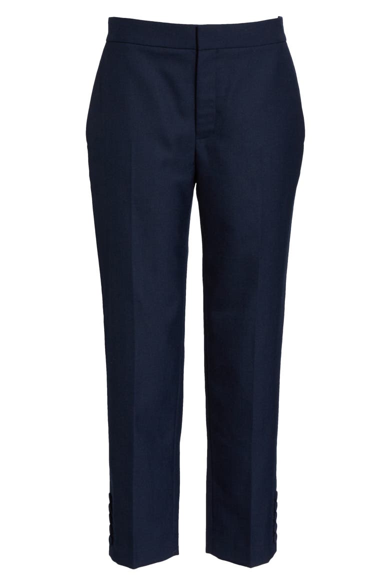 Flat Front Button Cuff Pants, Alternate, color, NAVY