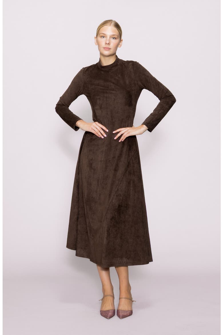 Long Sleeve Faux Suede A-Line Dress, Alternate, color, DEEP BROWN