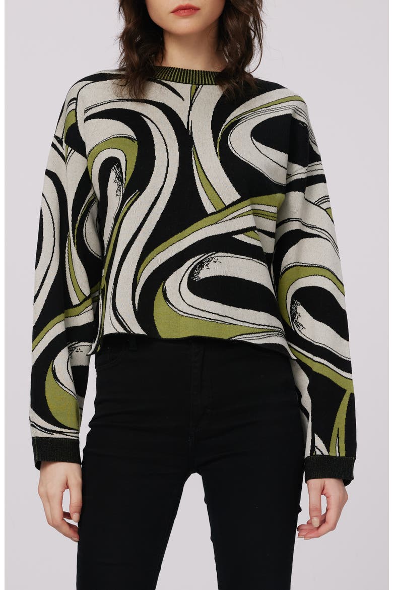 Tierna Swirl Crewneck Sweater, Main, color, CASS TAPE SHADOW GN HUGE/BLK