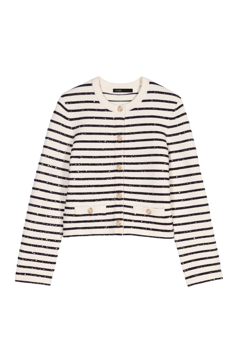 maje Sequined wool cardigan, Alternate, color, White/Navy