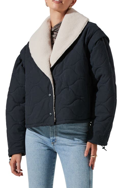 Nadine Faux Shearling Trim Quilted Jacket