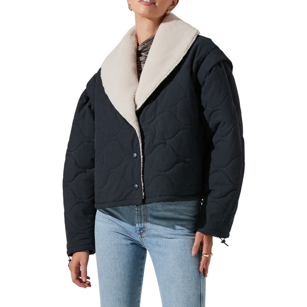 Astr The Label Nadine Faux Shearling Trim Quilted Jacket In Blue