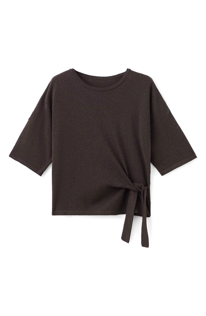 MANGO Bow Short Sleeve Sweater, Alternate, color, Chocolate