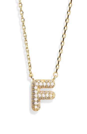 Leith Cubic Zirconia Initial Pendant Necklace In F- Clear- Gold