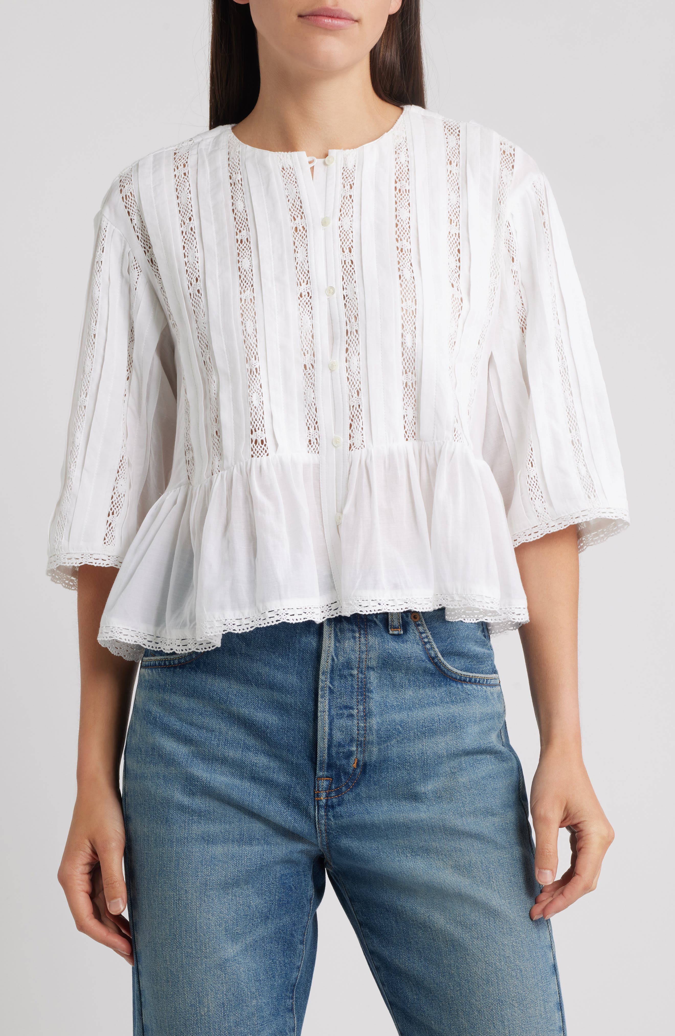 Madewell Bobbi Lace Trim Peplum Top