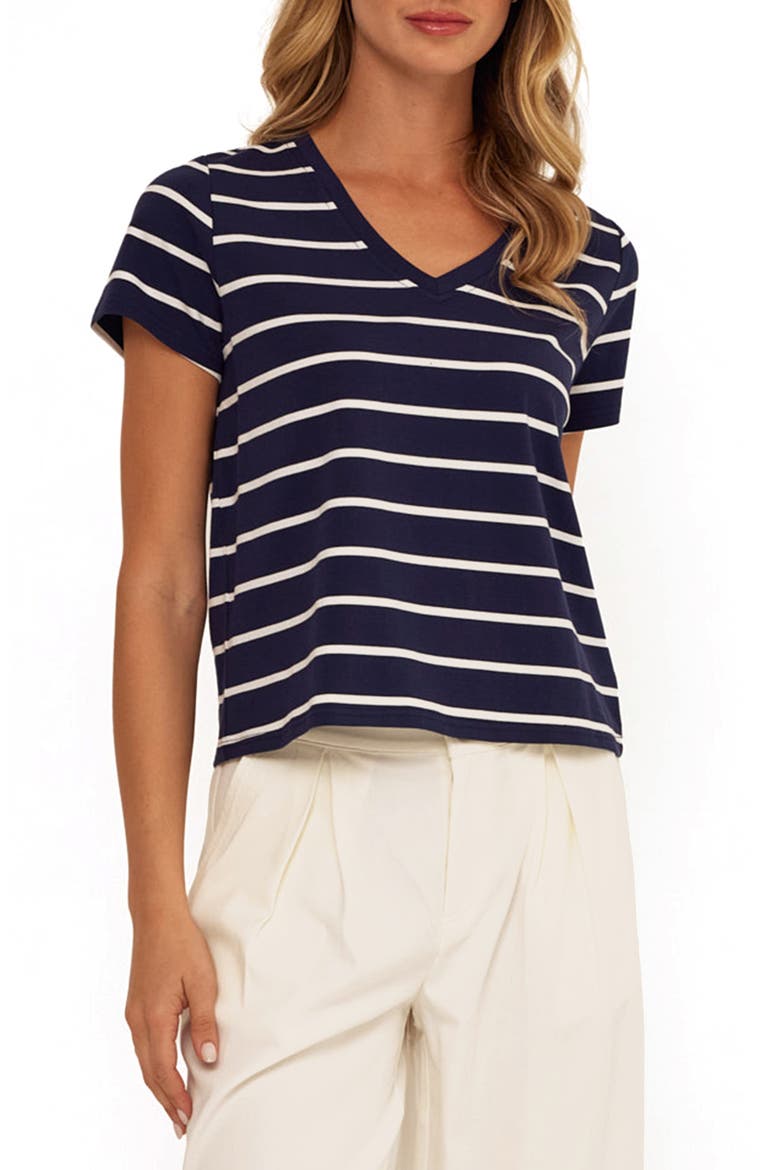 Maxine Stripe V-Neck Top, Main, color, STARGAZER/ WHITE