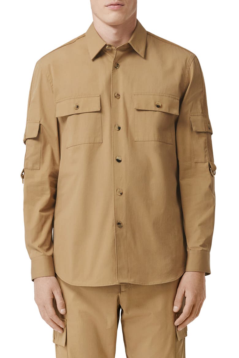 Crawford Roll Sleeve Button-Up Shirt, Main, color, PALE COFFEE