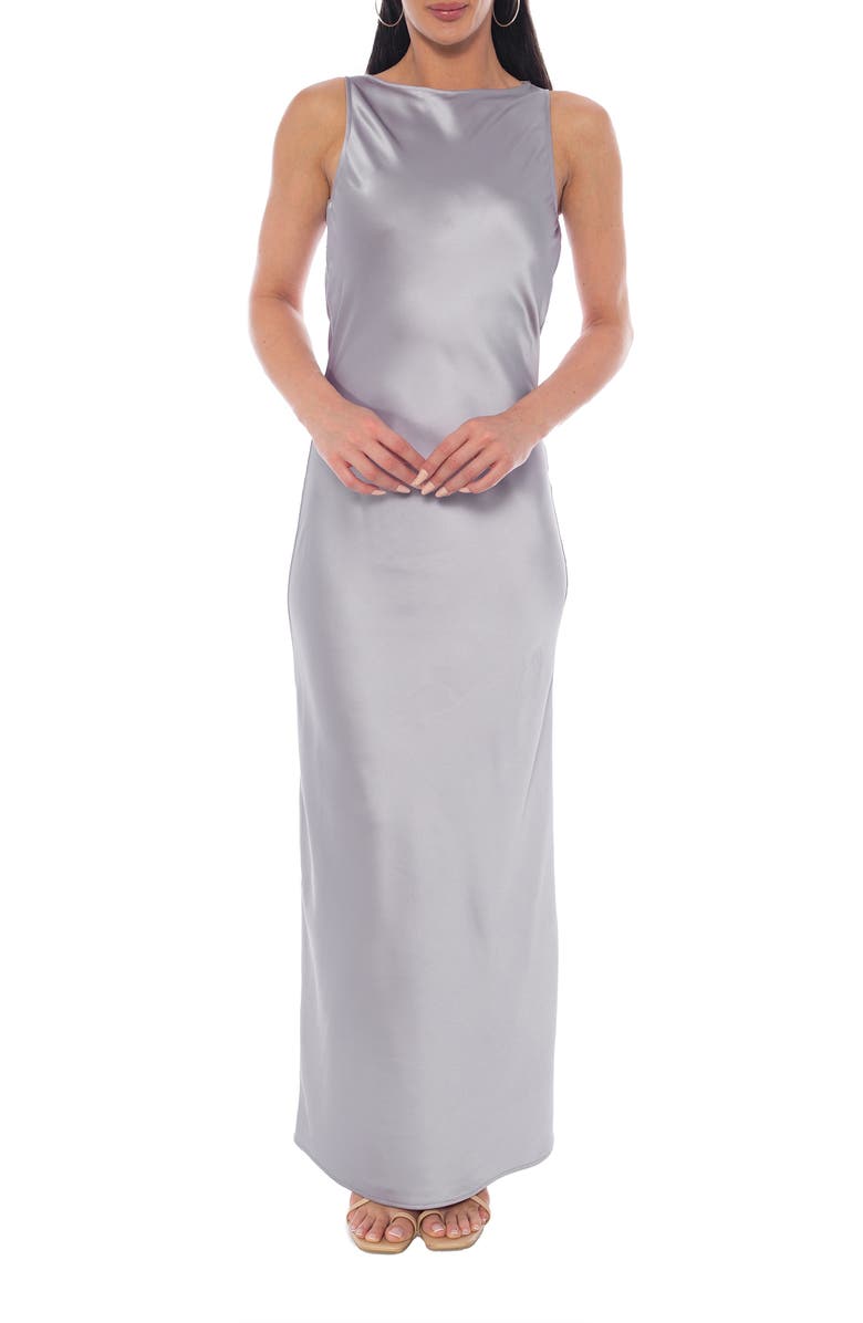 Marina Satin Maxi Dress, Main, color, Pewter