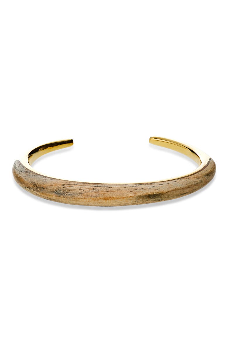 Sabi Teak Mixed Media Cuff Bracelet, Main, color, GOLD