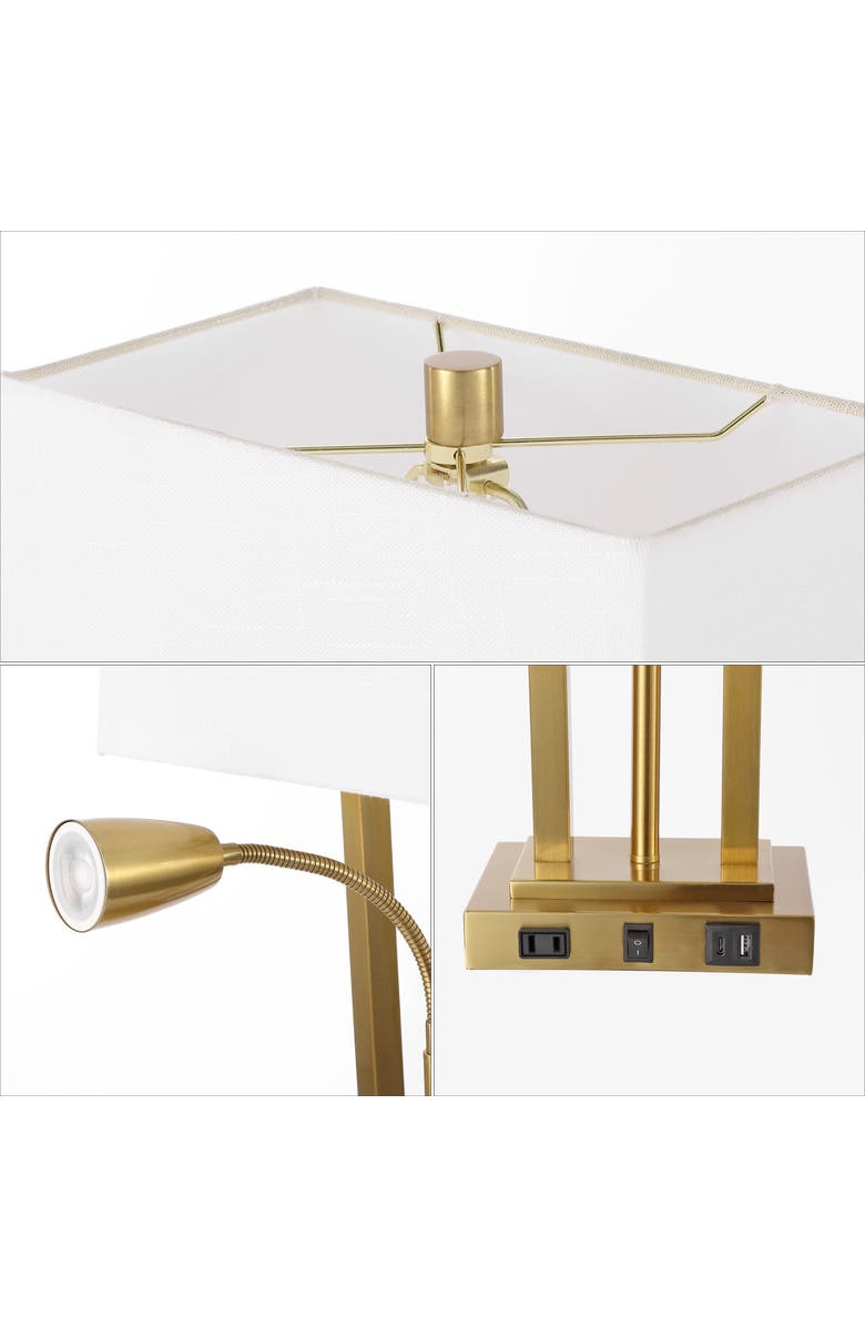 JONATHAN Y Blaire 23.75" 2-Light Modern Farmhouse Metal LED Table Lamp with USB Charging port, Alternate, color, Brass Gold
