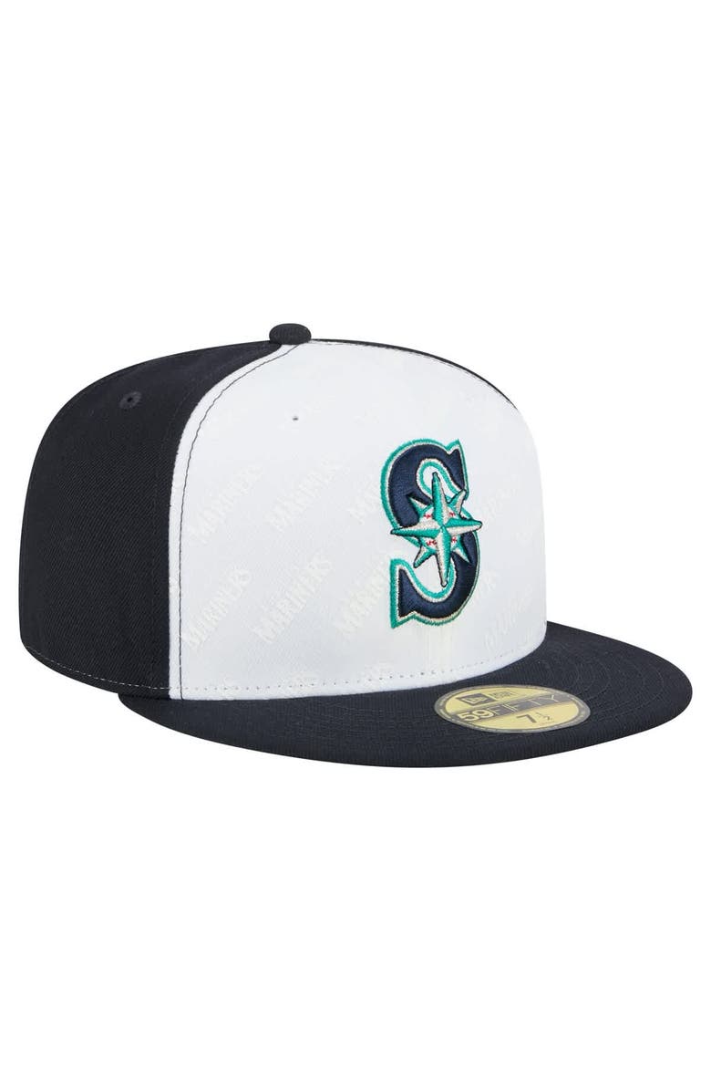 New Era Men's New Era White/Navy Seattle Mariners Repeat 59FIFTY Fitted Hat, Alternate, color,