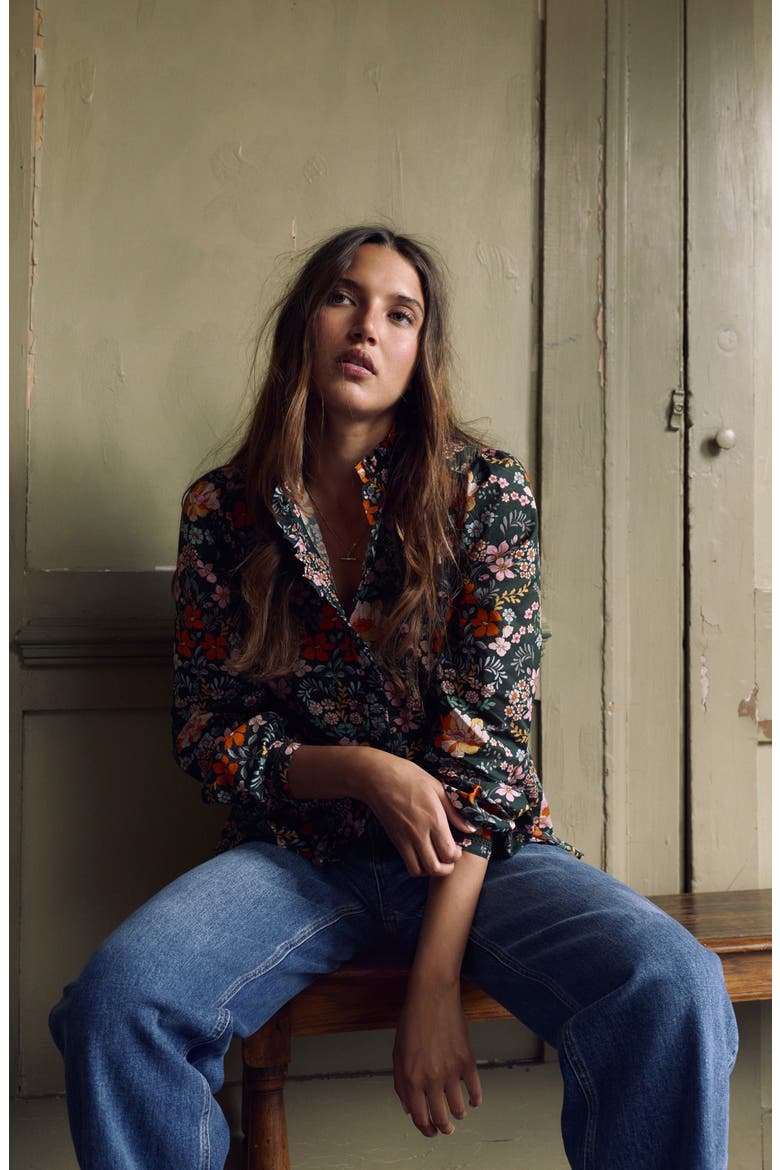 Helena Floral Cotton Button-Up Shirt, Alternate, color, GREEN FLRISHING GARDEN