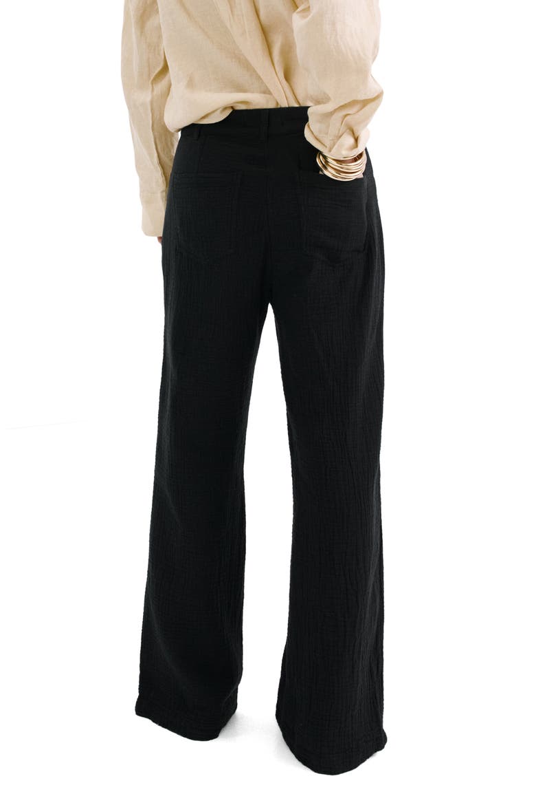 Cotton Double Gauze Straight Leg Pants, Alternate, color, BLACK