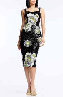 Dress the Population Nicole Sequin Floral Cocktail Sheath Dress