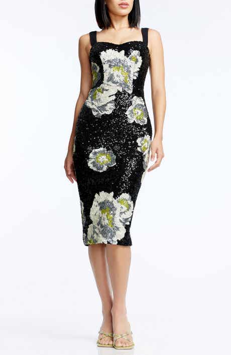 Dress the Population Nicole Sequin Floral Cocktail Sheath Dress