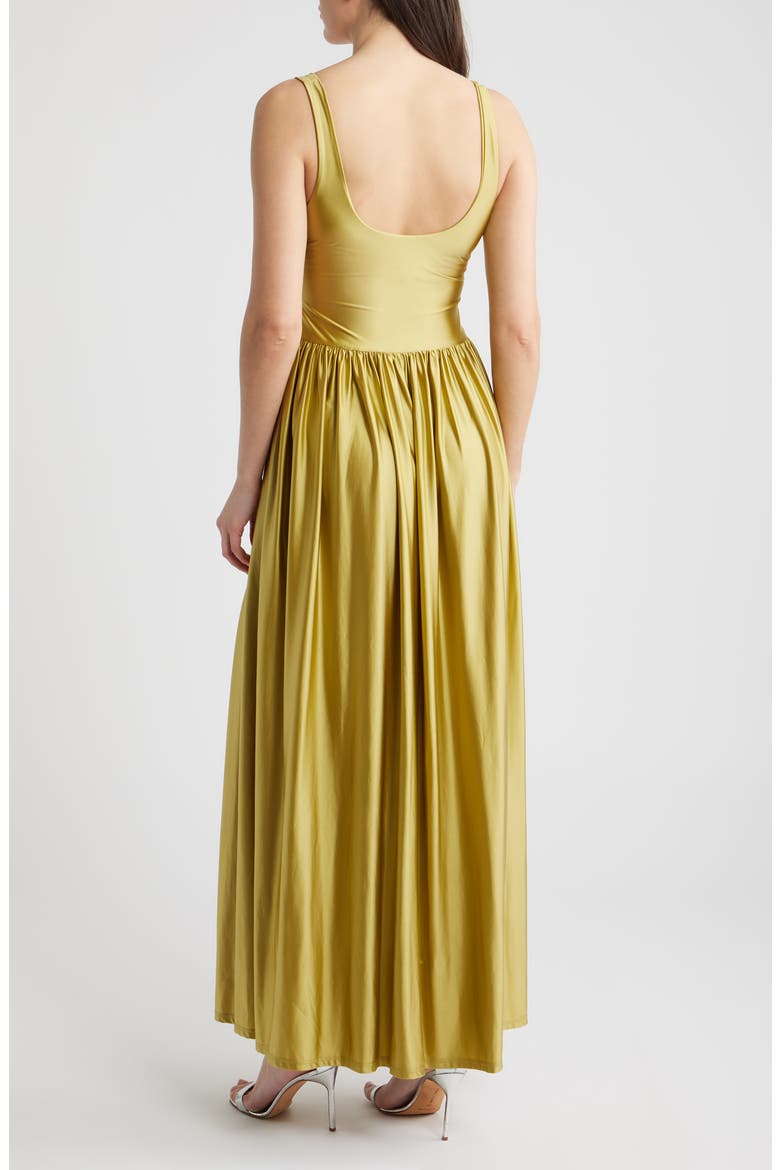 Oriana Stretch Satin Gown, Alternate, color, OLIVE