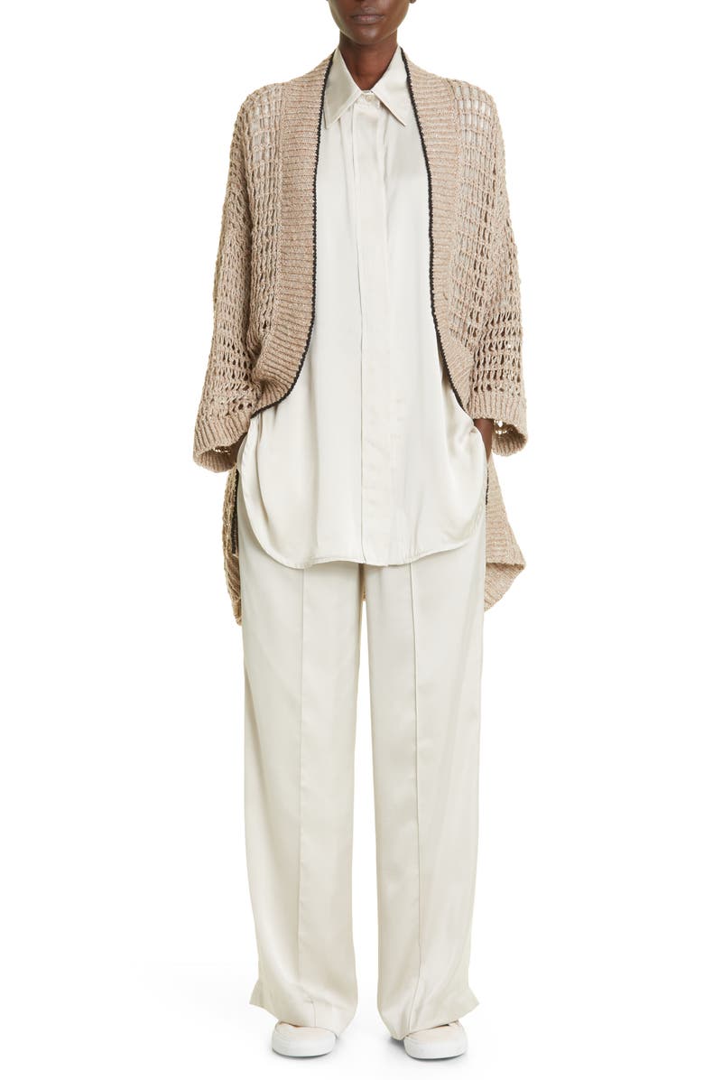 Brunello Cucinelli Sequin Open Knit Longline Cardigan, Alternate, color, 