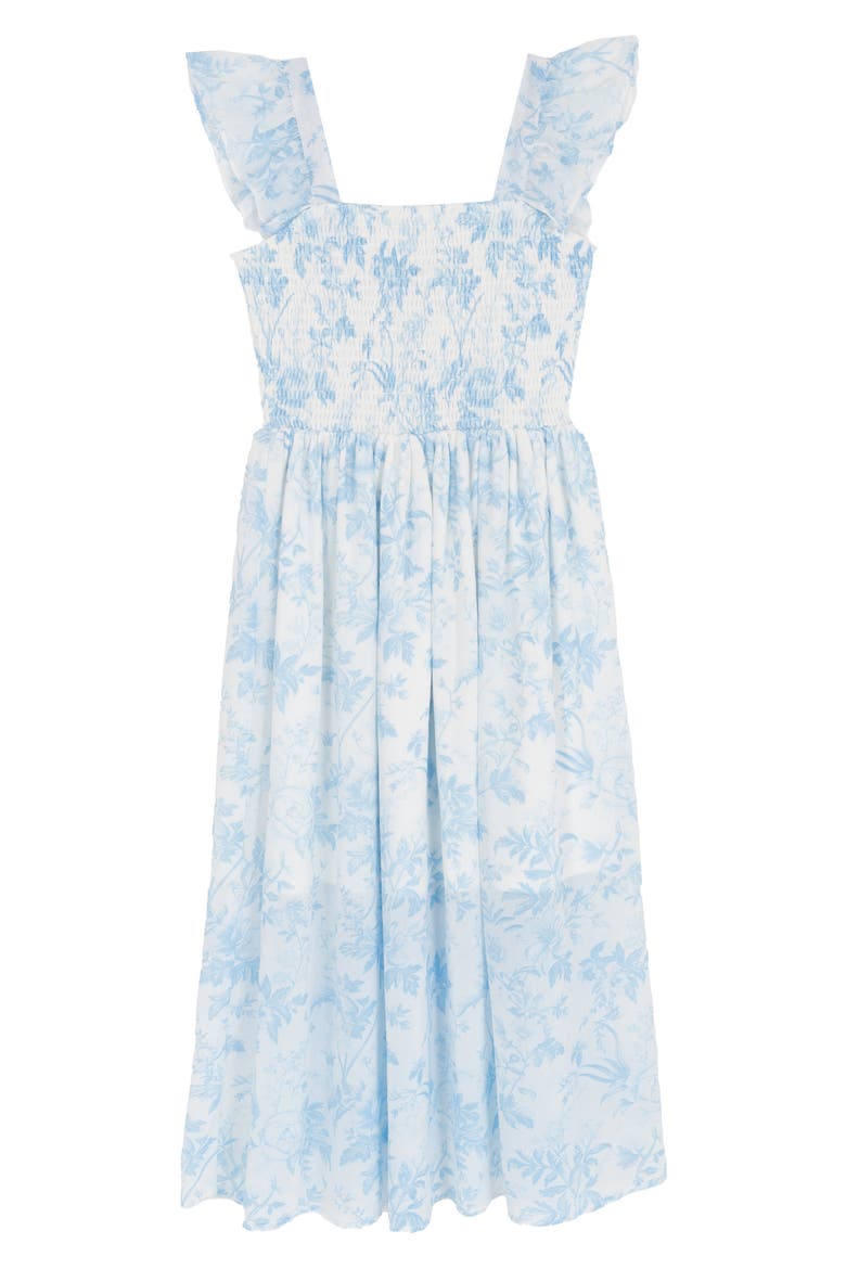 Kids' Chiffon Smocked Flutter Sleeve Dress, Main, color, BLUE