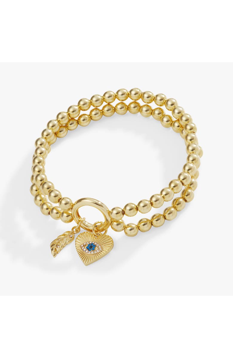 Alex and Ani Evil Eye Feather Double Stretch Bracelet, Main, color, 