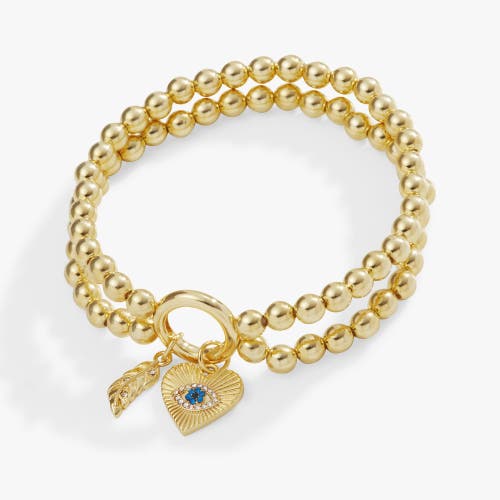 Alex And Ani Evil Eye Feather Double Stretch Bracelet In Gold