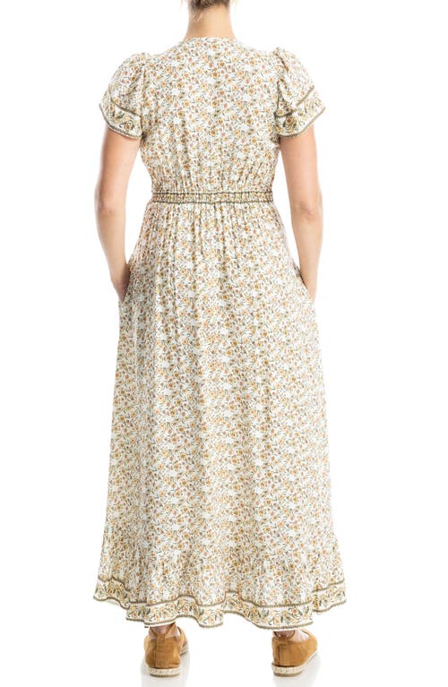 Max Studio Empire Waist Flutter Sleeve Maxi Dress In Cream Yellow Floral