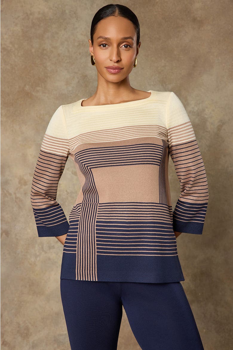 Ombre Stripe Soft Knit Tunic, Alternate, color, Indigo/Warm Taupe/Almond