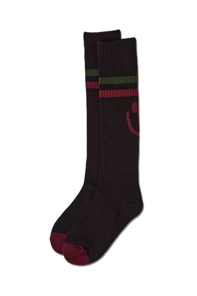 Smile Stripe Knee High Sock, Alternate, color, Black-Burgundy