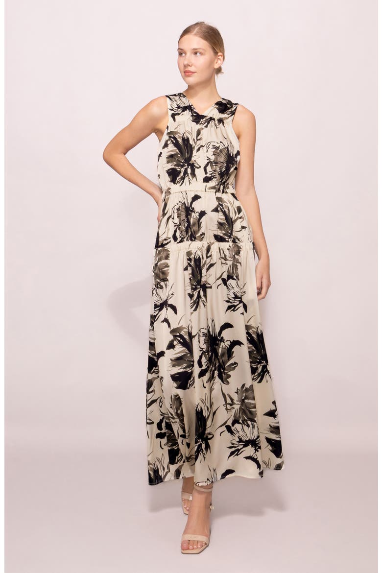 Floral Print Maxi Dress, Alternate, color, WHITE BLACK FLORAL