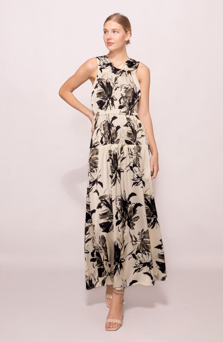 MELLODAY Floral Print Maxi Dress, Alternate, color, White Black Floral