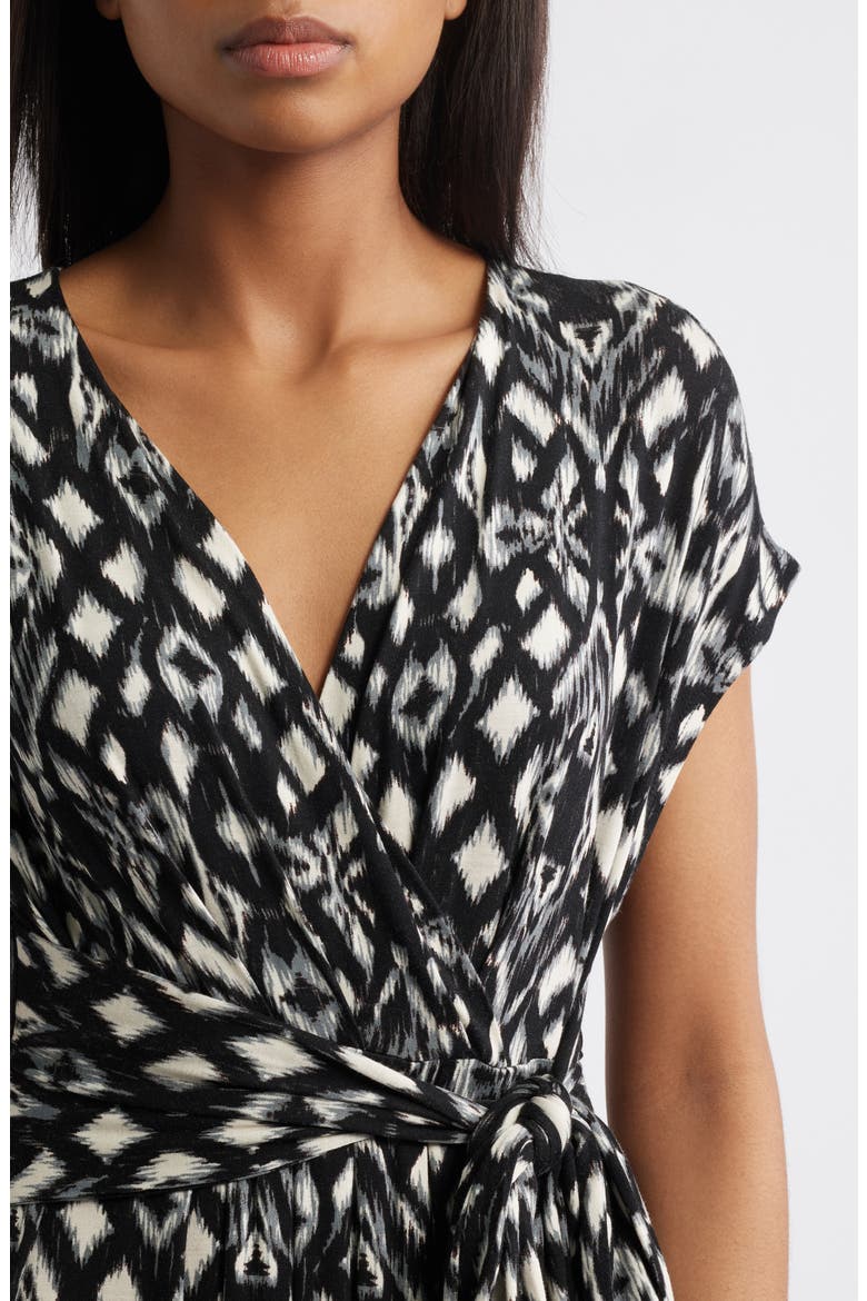 Geo Print Faux Wrap Midi Dress, Alternate, color, BLACK/ GREY