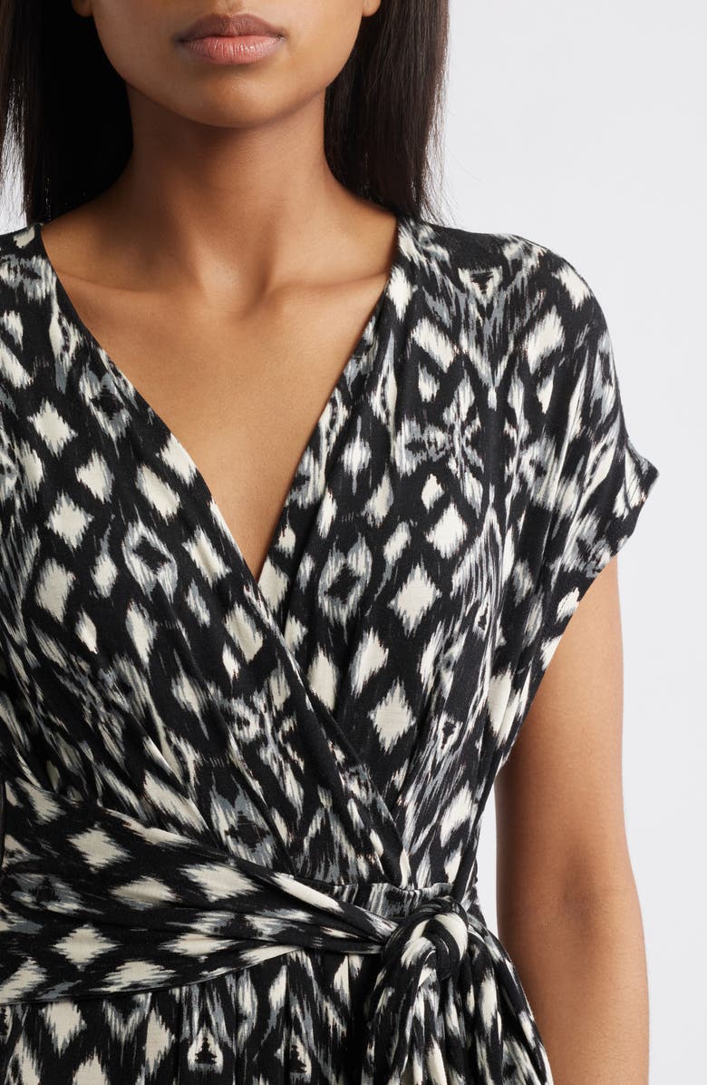 Loveappella Geo Print Faux Wrap Midi Dress, Alternate, color, Black/ Grey
