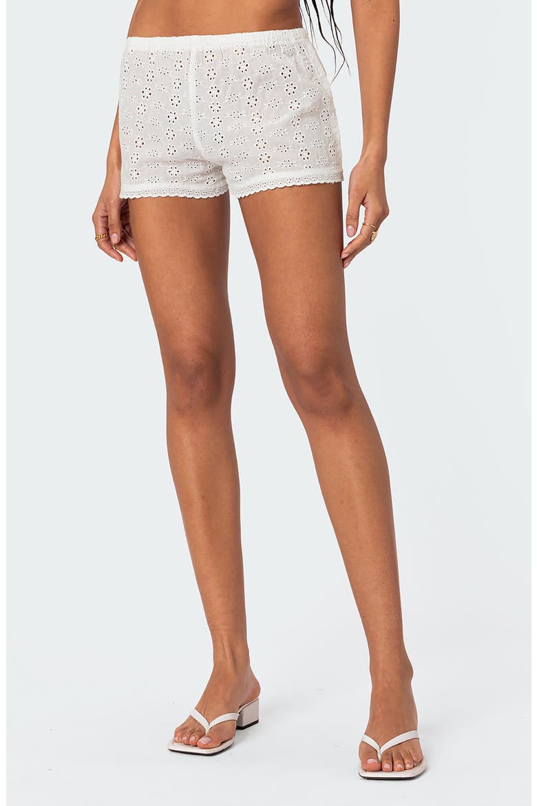 Jael Cotton Eyelet Shorts, Main, color, WHITE