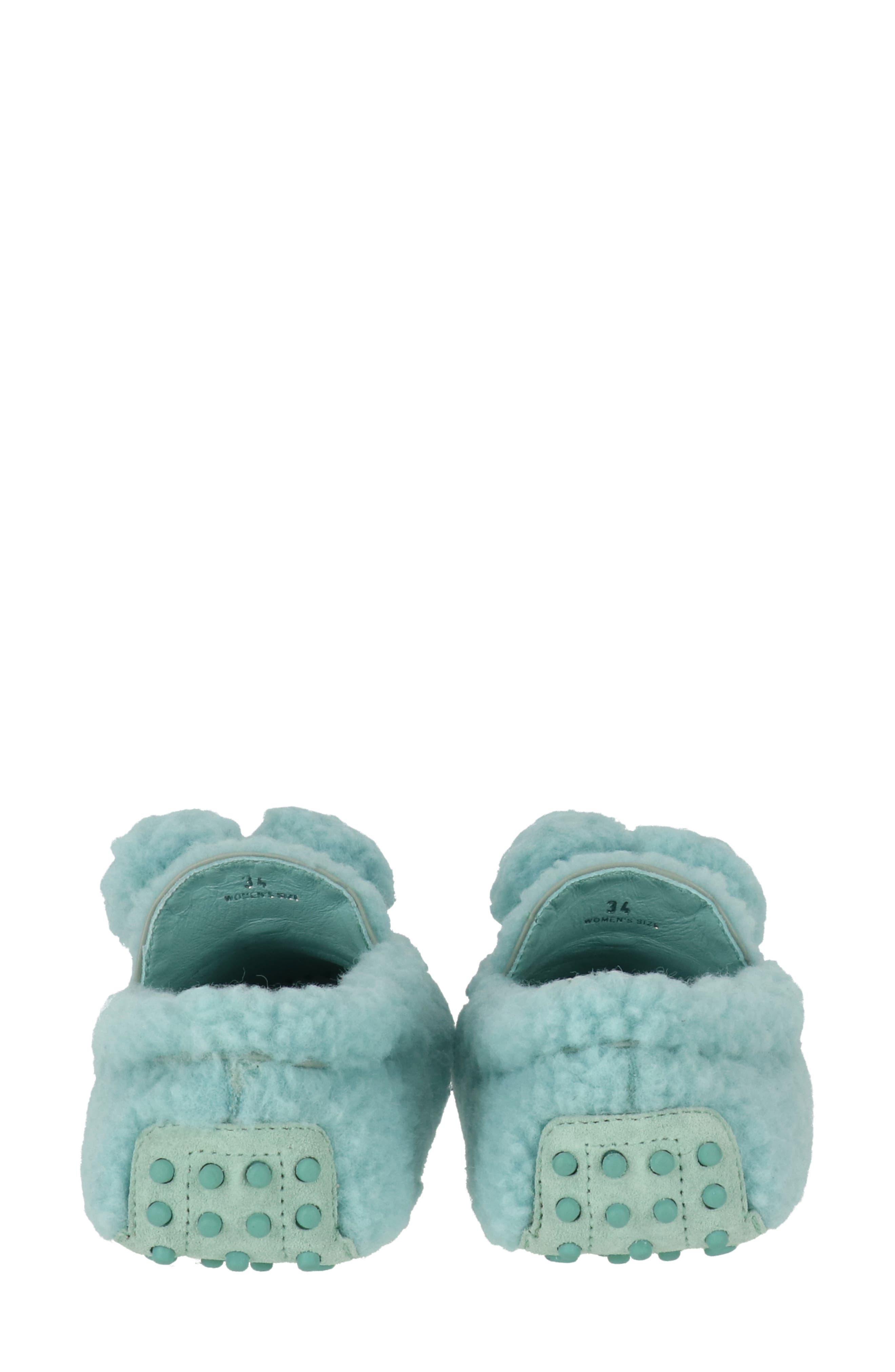 Tod's Faux Shearling Pom Pom Driver Loafer, Alternate, color, Teal