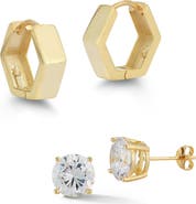 GLAZE JEWELRY Set of 2 Cubic Zirconia Stud & Huggie Hoop Earrings