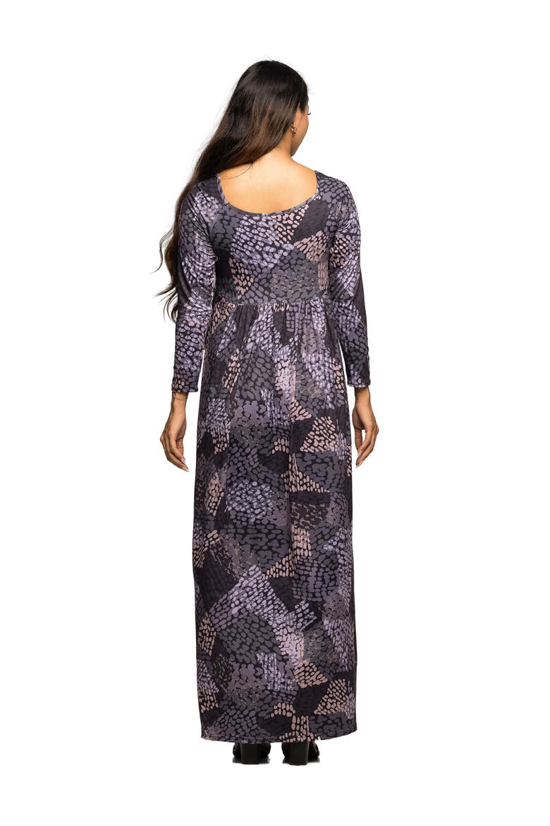 Long Sleeve Empire Waist Maxi Dress in Print, Alternate, color, Gray Multi