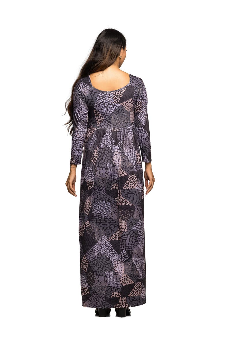 24seven Comfort Apparel Long Sleeve Empire Waist Maxi Dress in Print, Alternate, color, Gray Multi