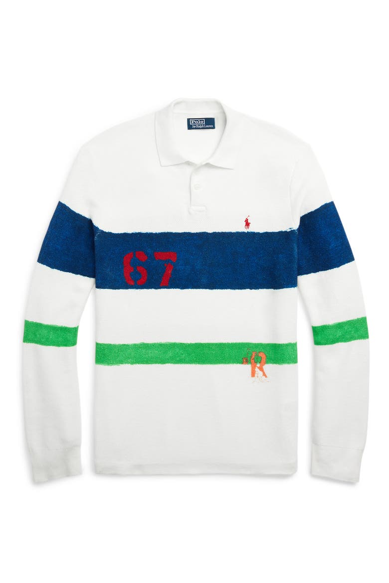 Stripe Cotton Mesh Knit Polo Sweater, Alternate, color, WHITE MULTI COMBO