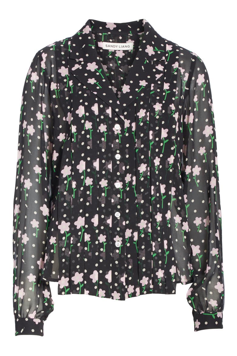 Floral Print Pleated Silk Blouse, Alternate, color, FLOWERS