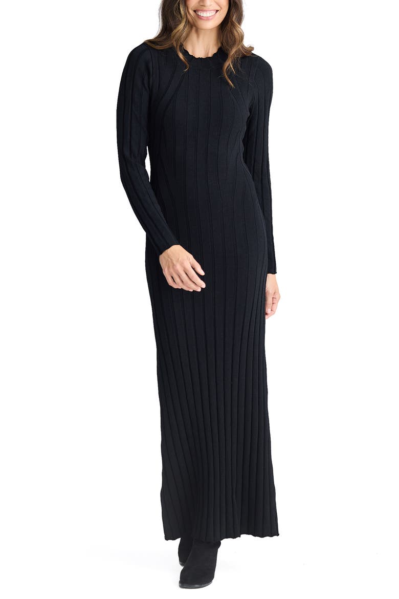 Chloe Long Sleeve Rib Maxi Dress, Alternate, color, BLACK