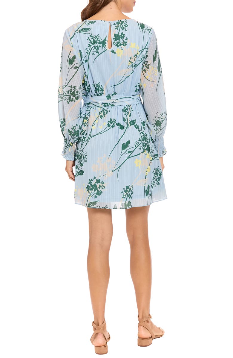 London Times Floral Long Sleeve Fit & Flare Dress, Alternate, color, Light Blue Dawn/ Green