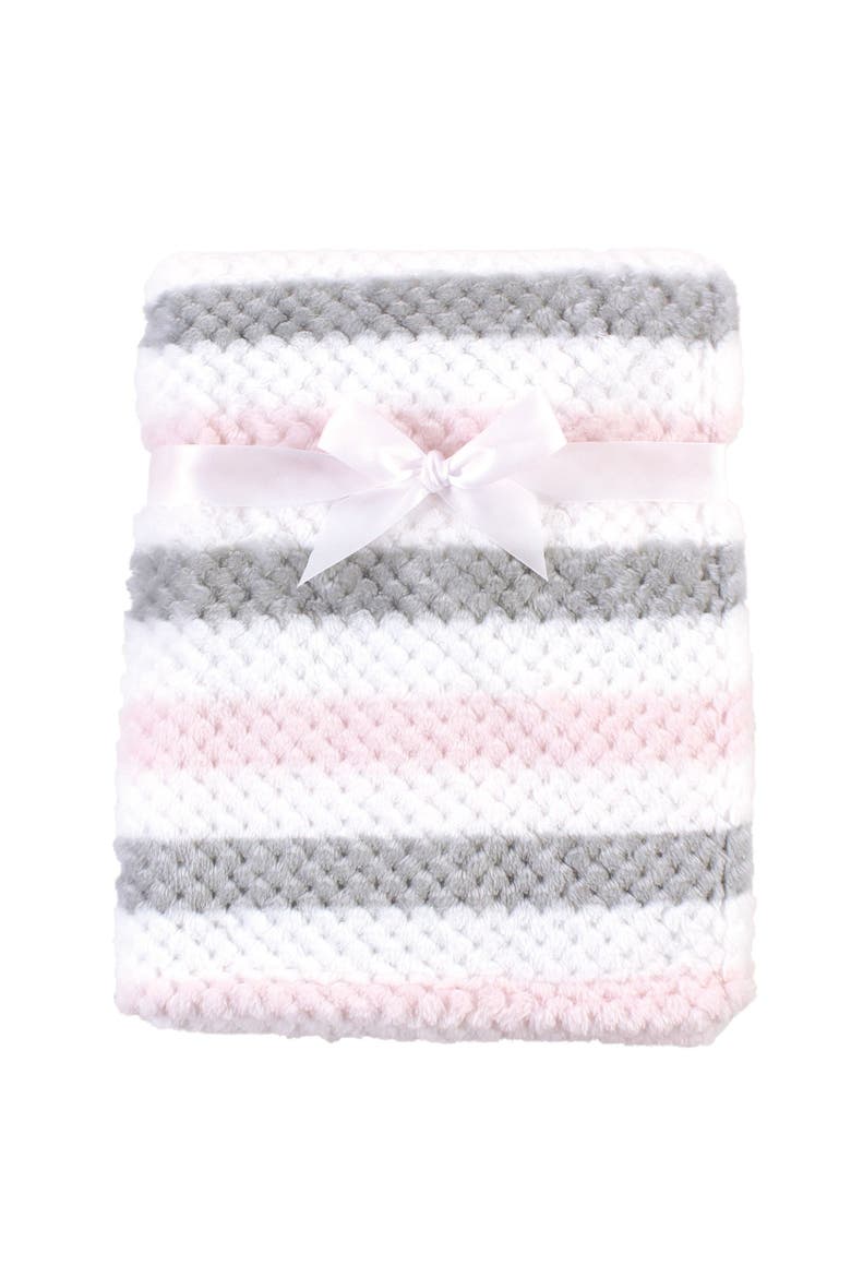 Plush Waffle Blanket, Main, color, Pink Gray Stripe