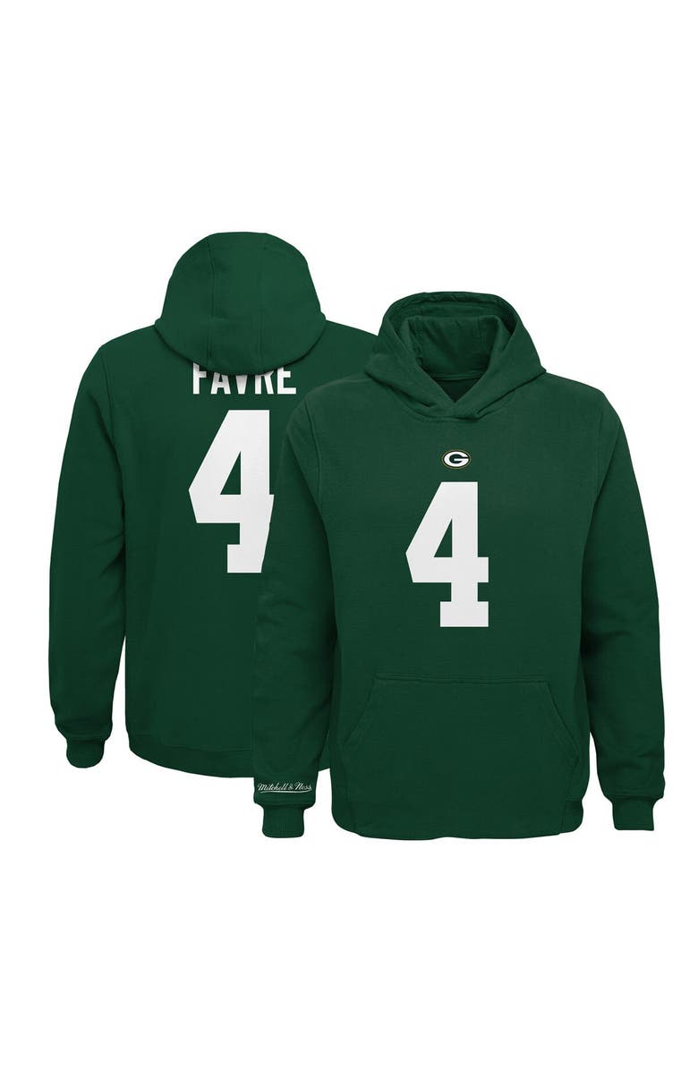 Mitchell & Ness Youth Mitchell & Ness Brett Favre Green Green Bay Packers Retired Player Name & Number Pullover Hoodie, Main, color, Green