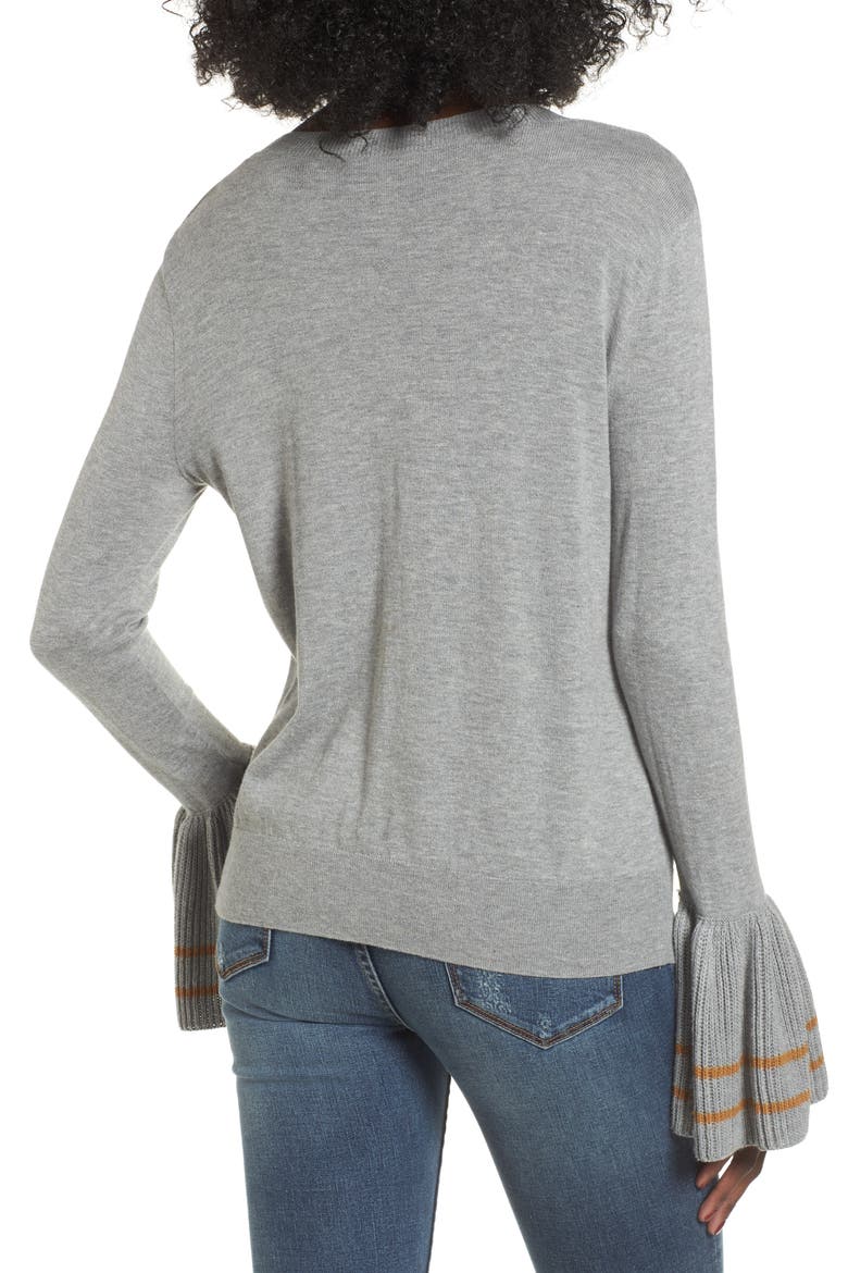 Ruffle Bell Cuff Sweater, Alternate, color, GREY MEDIUM HEATHER