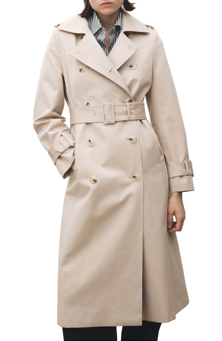 MANGO Belted Double Breasted Trench Coat, Main, color, Beige