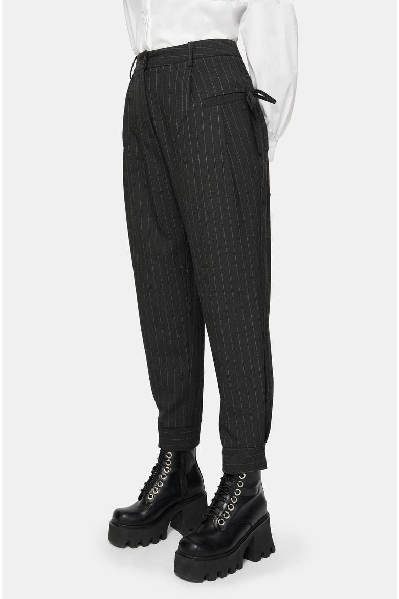 Sabrina Pinstripe Bow Detail Trouser, Alternate, color, Black